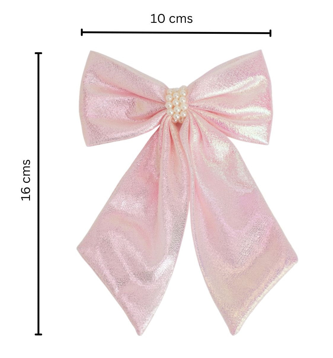 Shiny bow with pearls on alligator clip - Baby pink