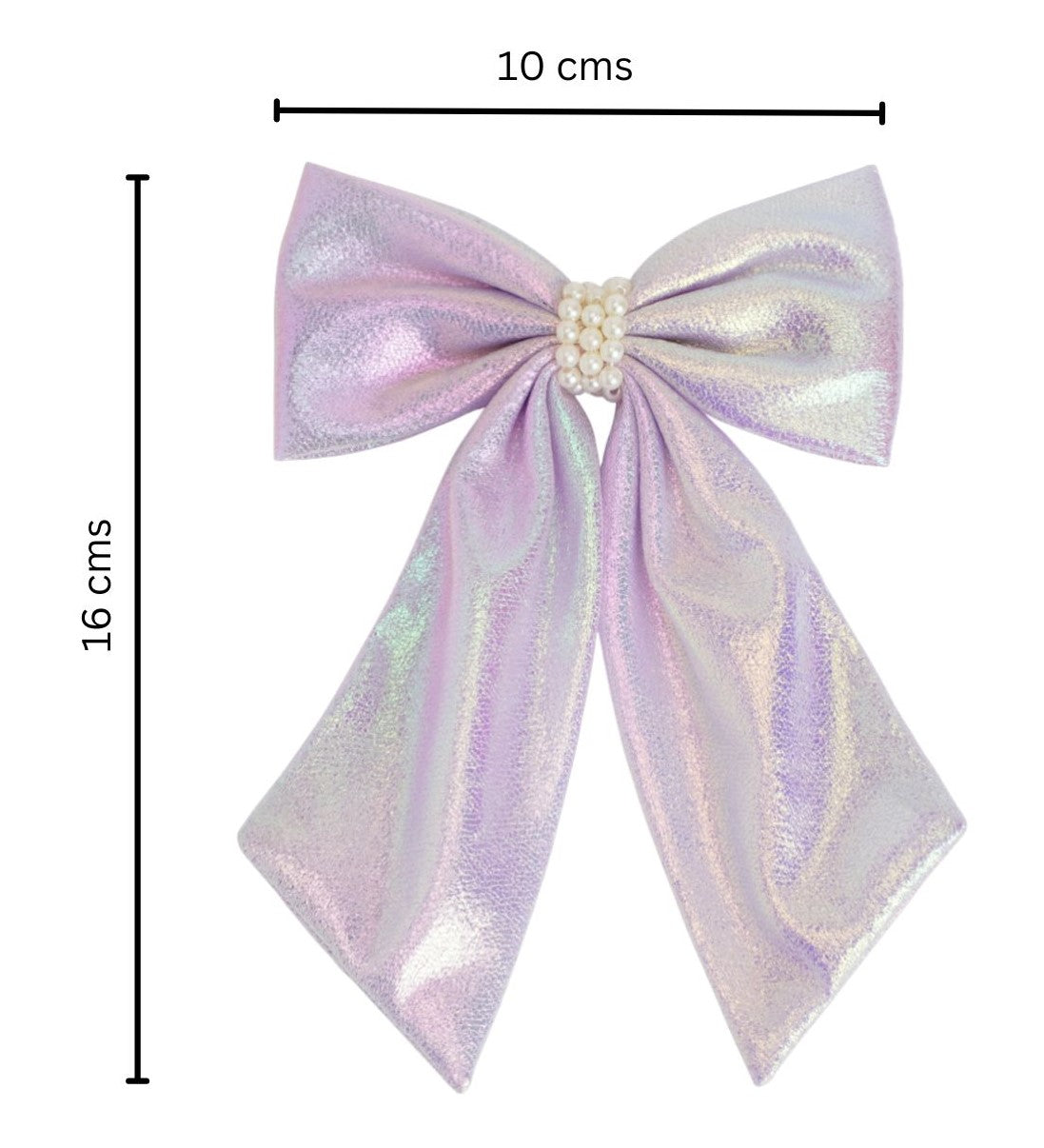 Shiny bow with pearls on alligator clip - Lavender