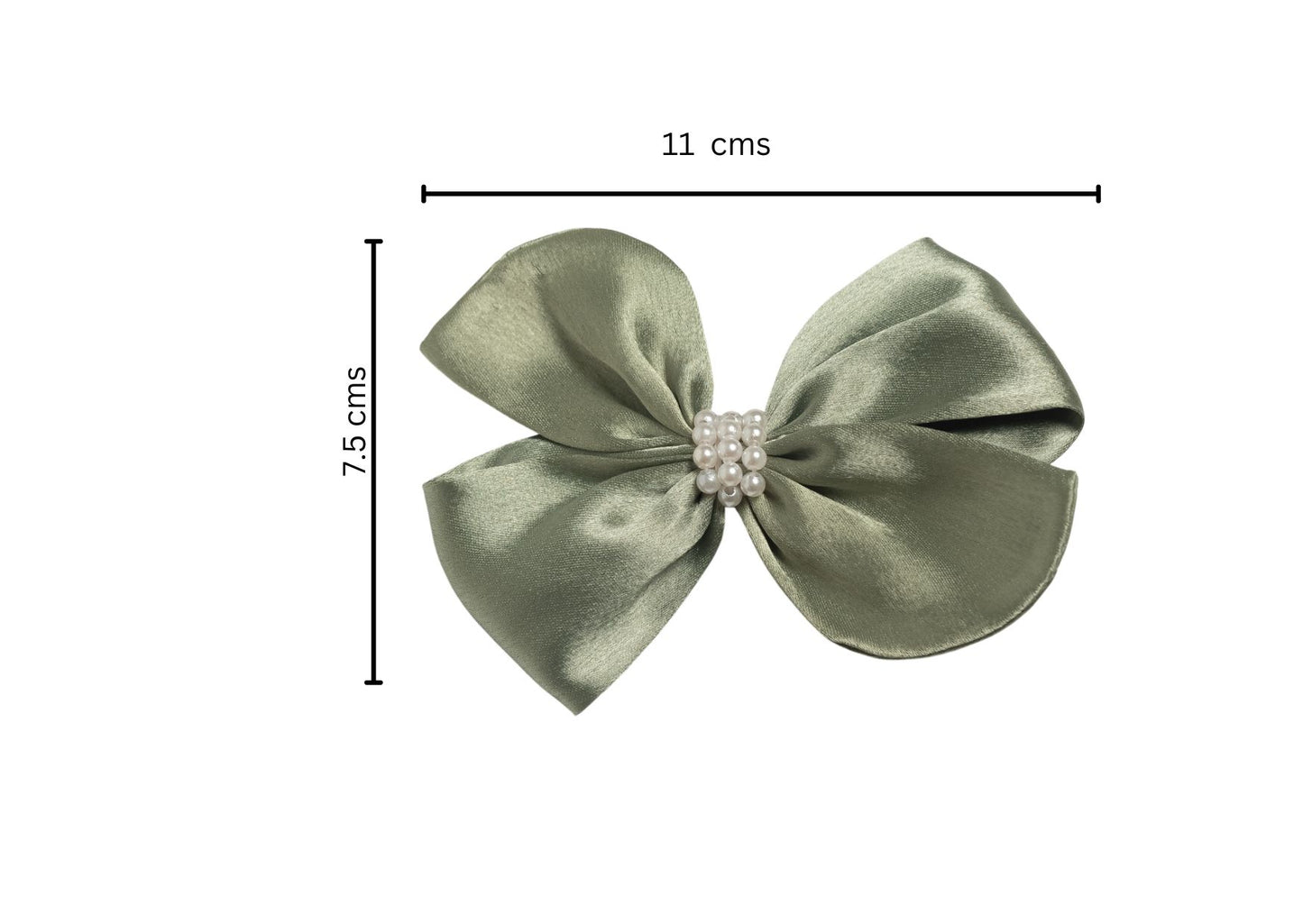 Pearl Detailed Cute Satin Bow on Alligator clip - Olive Green