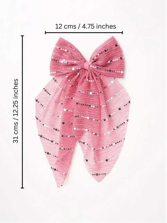 Stripe detailed Georgette Scarf on Alligator Clip - Pink