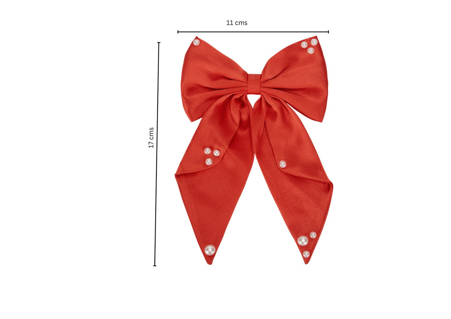 Big fancy satin bow on alligator clip embellished with pearls - Red