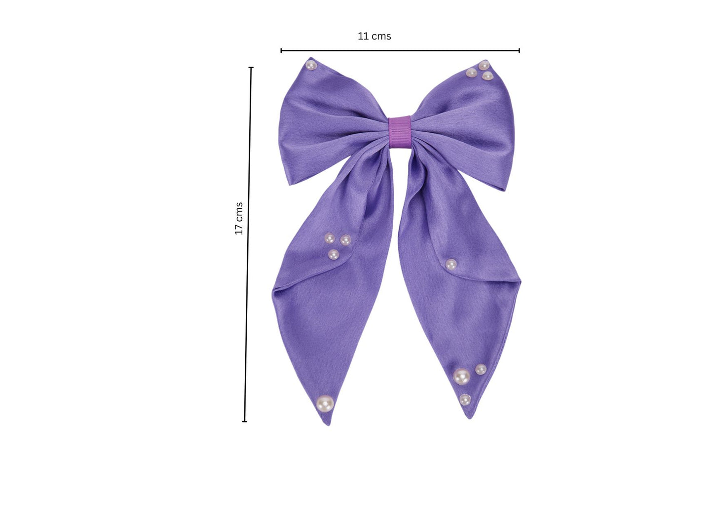 Big fancy satin bow on alligator clip embellished with pearls - Purple