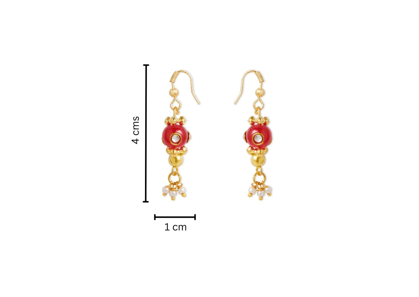 Combo - A festive set of 1 pair red beaded earrings & 1 bead necklace. (3 Qty) - Red