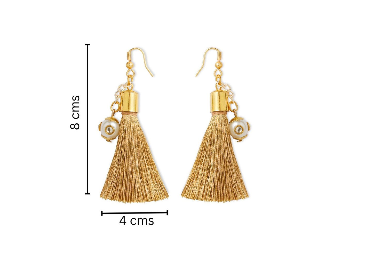 Combo - A festive set of 1 pair golden beaded tassle earrings & 1 matching tic tacs with bows (4 Qty) - Golden