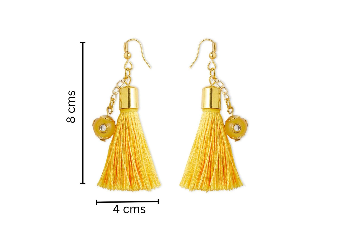 Combo - A festive set of 1 pair yellow beaded tassle earrings & 1 matching bracelet (3 Qty) - Yellow
