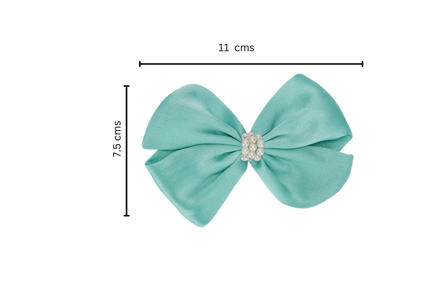 Pearl Detailed Cute Satin Bow on Alligator clip - Sea Green