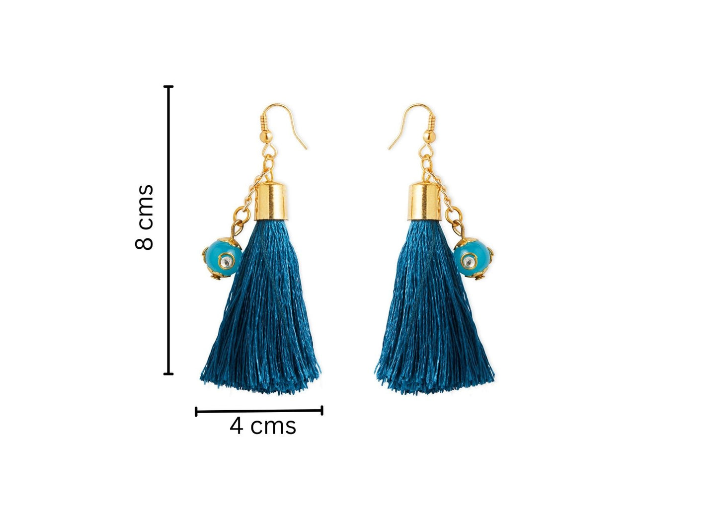 Combo - A festive set of 1 pair navy blue beaded tassle earrings & 1 matching tic tacs with bows (4 Qty) - Navy Blue