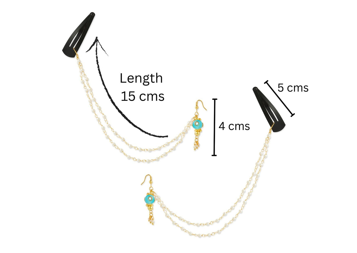 A pair of festive light blue bead chain earrings with tic-tacs (2 Qty) -Light blue