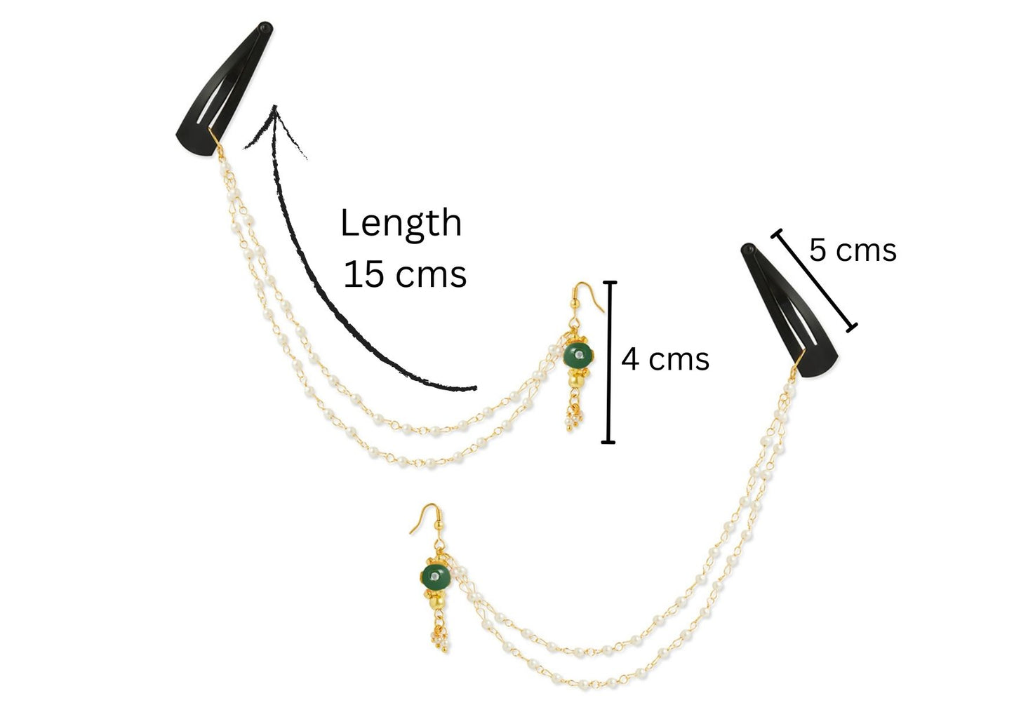 A pair of festive green bead chain earrings with tic-tacs (2 Qty) - Green