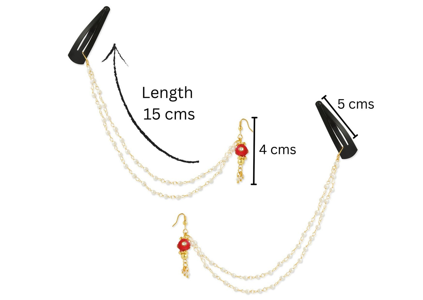 A pair of festive red bead chain earrings with tic-tacs (2 Qty) - Red