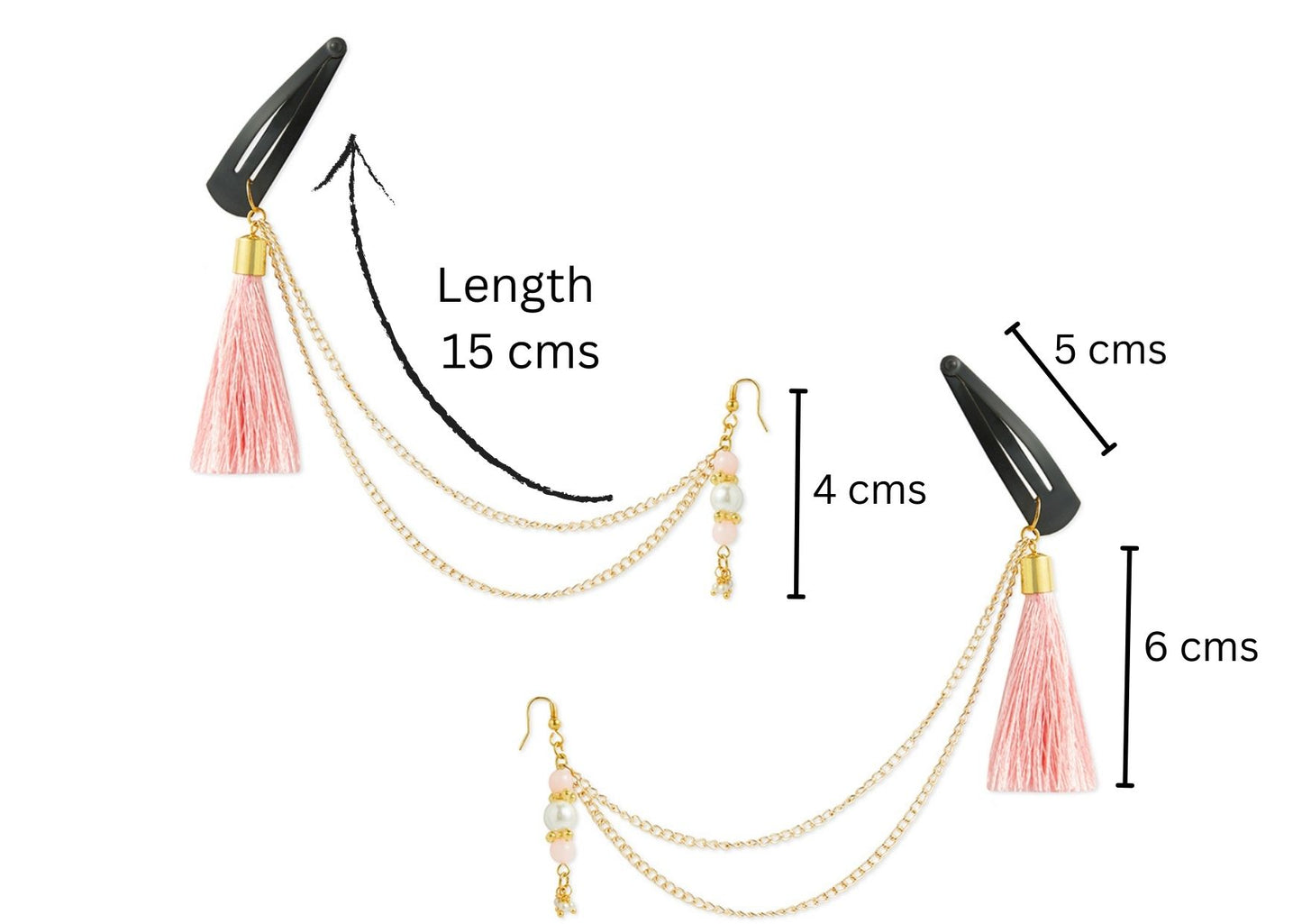 Festive light pink 1 pair chain earrings with chain and tassles and tic-tacs pins (2 Qty) - Light Pink