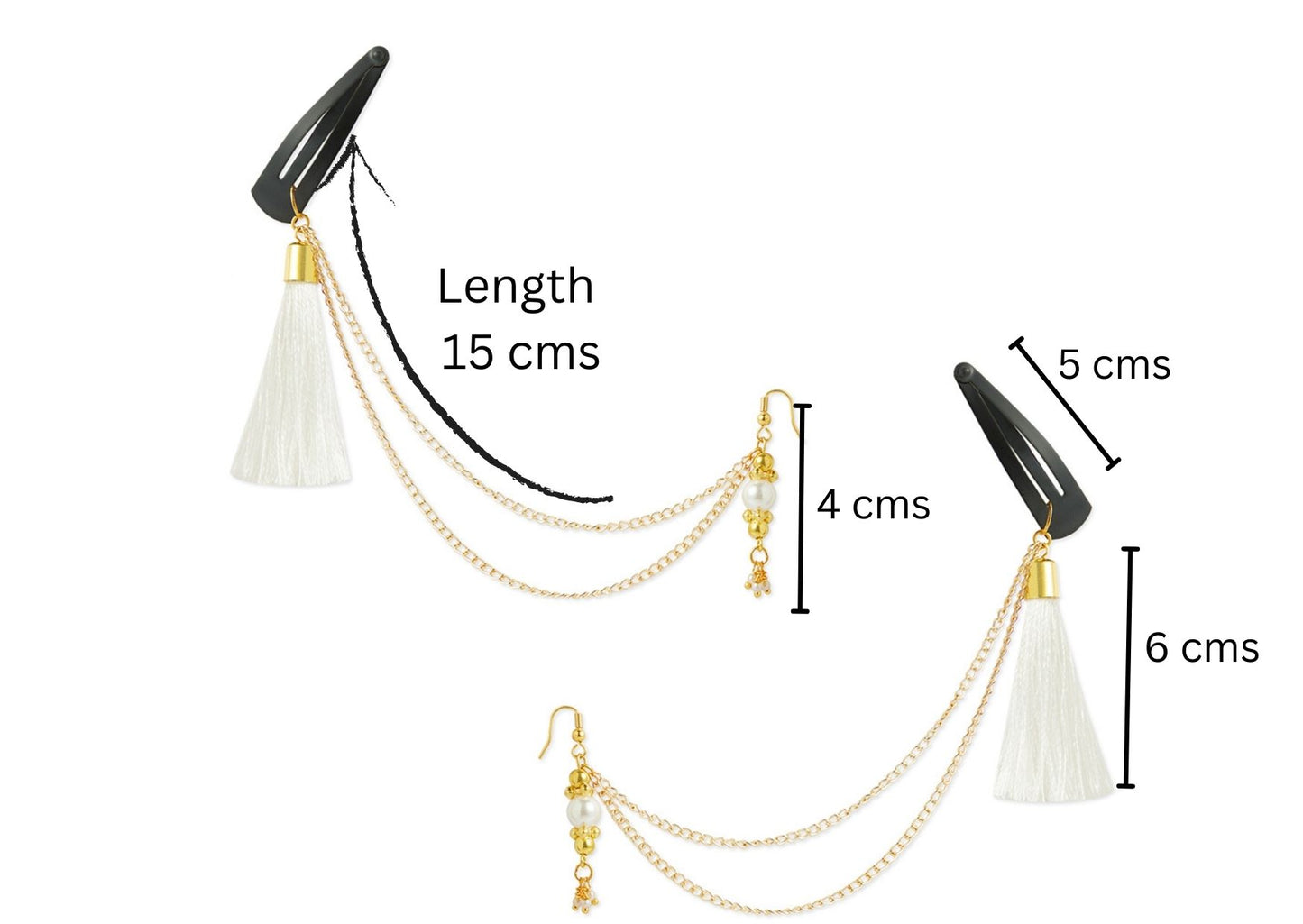 Festive white 1 pair chain earrings with chain and tassles and tic-tacs pins (2 Qty) - White