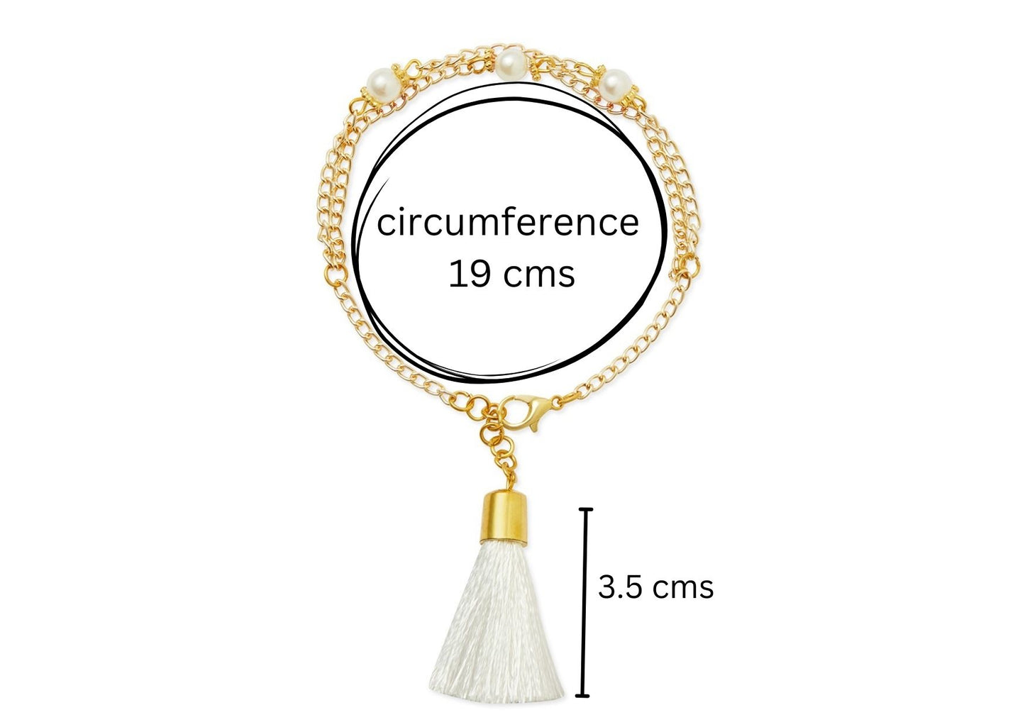 Combo - A festive set of 1 pair white beaded tassle with chain earrings & 1 matching bracelet (3 Qty) - White