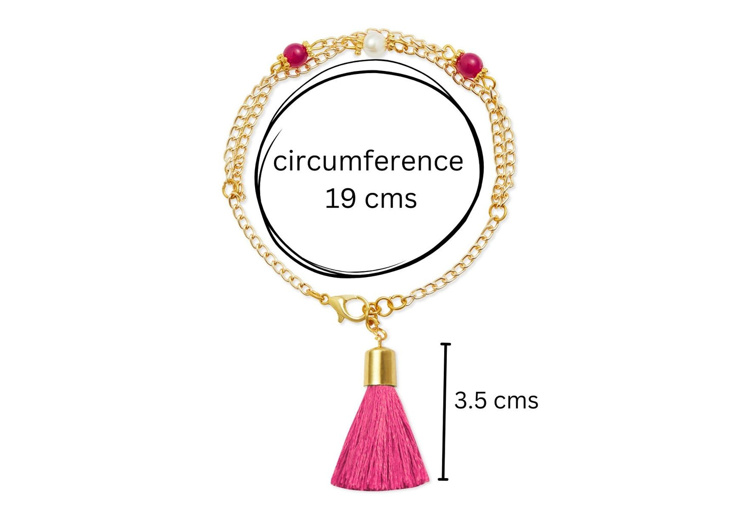 Combo - A festive set of 1 pair pink beaded tassle earrings & 1 matching bracelet (3 Qty) - Pink
