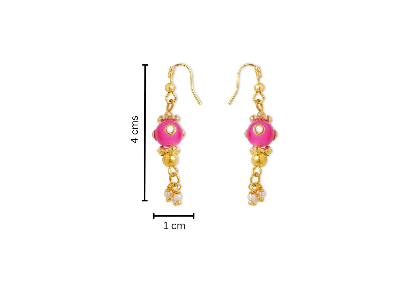 Combo - A festive set of 1 pair pink beaded earrings & 1 bead necklace. (3 Qty) - Pink