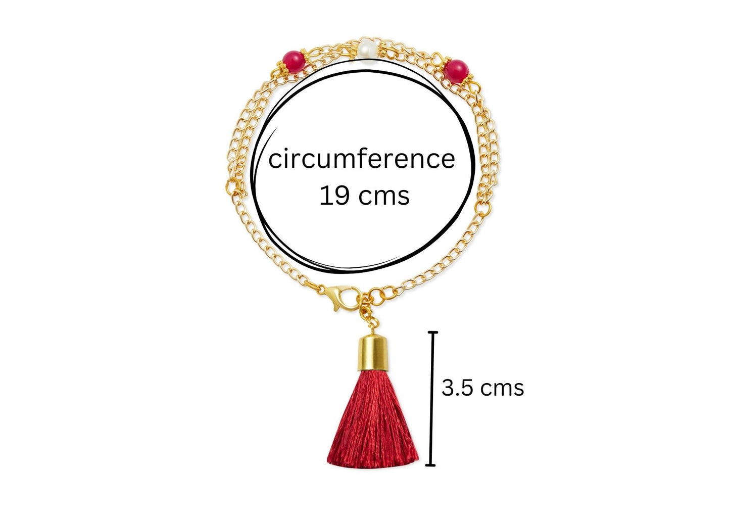 Combo - A festive set of 1 pair red beaded tassle with chain earrings & 1 matching bracelet (3 Qty) - Red