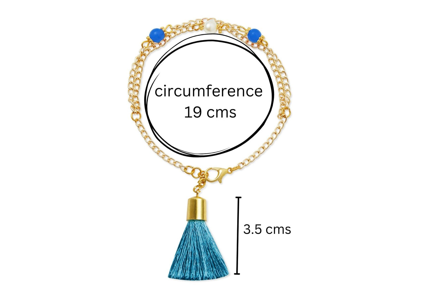 Combo - A festive set of 1 pair blue beaded tassle earrings & 1 matching bracelet (3 Qty) - Blue