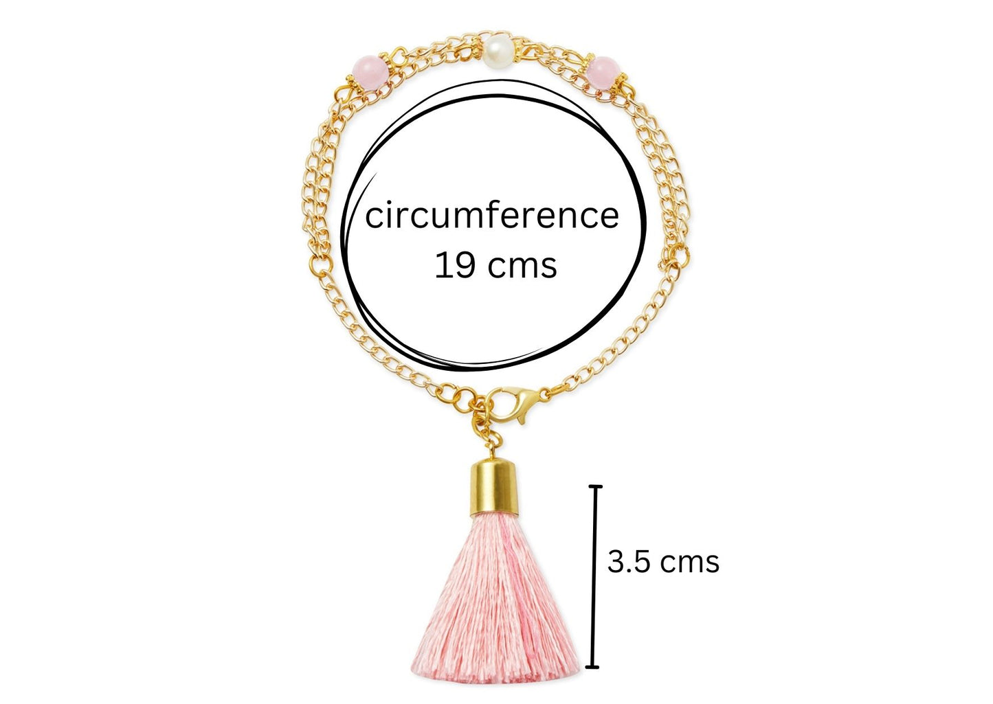Combo - A festive set of 1 pair light pink beaded tassle with chain earrings & 1 matching bracelet (3 Qty) - Light Pink