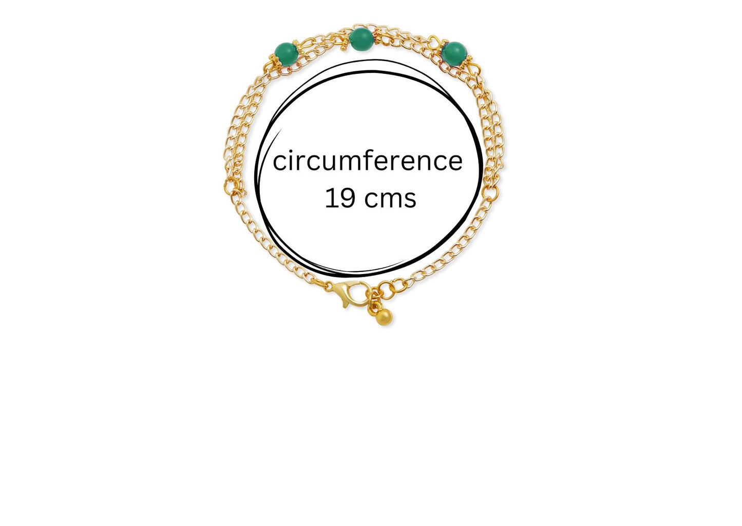 Combo - A festive set of 1 pair golden and green beaded earrings, 1 necklace, 1 bracelet & 1 head-chain (maang -tikka) with tic tacs (3 Qty) - Golden, Green