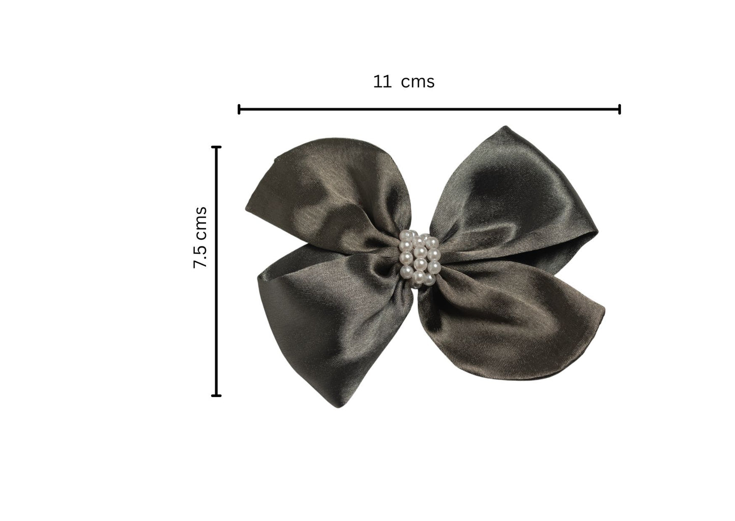 Pearl Detailed Cute Satin Bow on Alligator clip - Grey