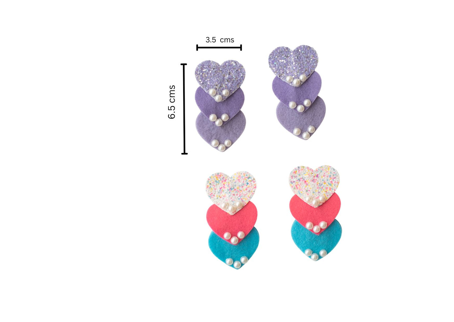 Cute shimmer heart tic-tac pins embellished with pearls - White, Pink, Blue, Purple