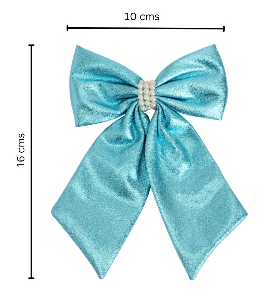 Shiny bow with pearls on alligator clip - Blue