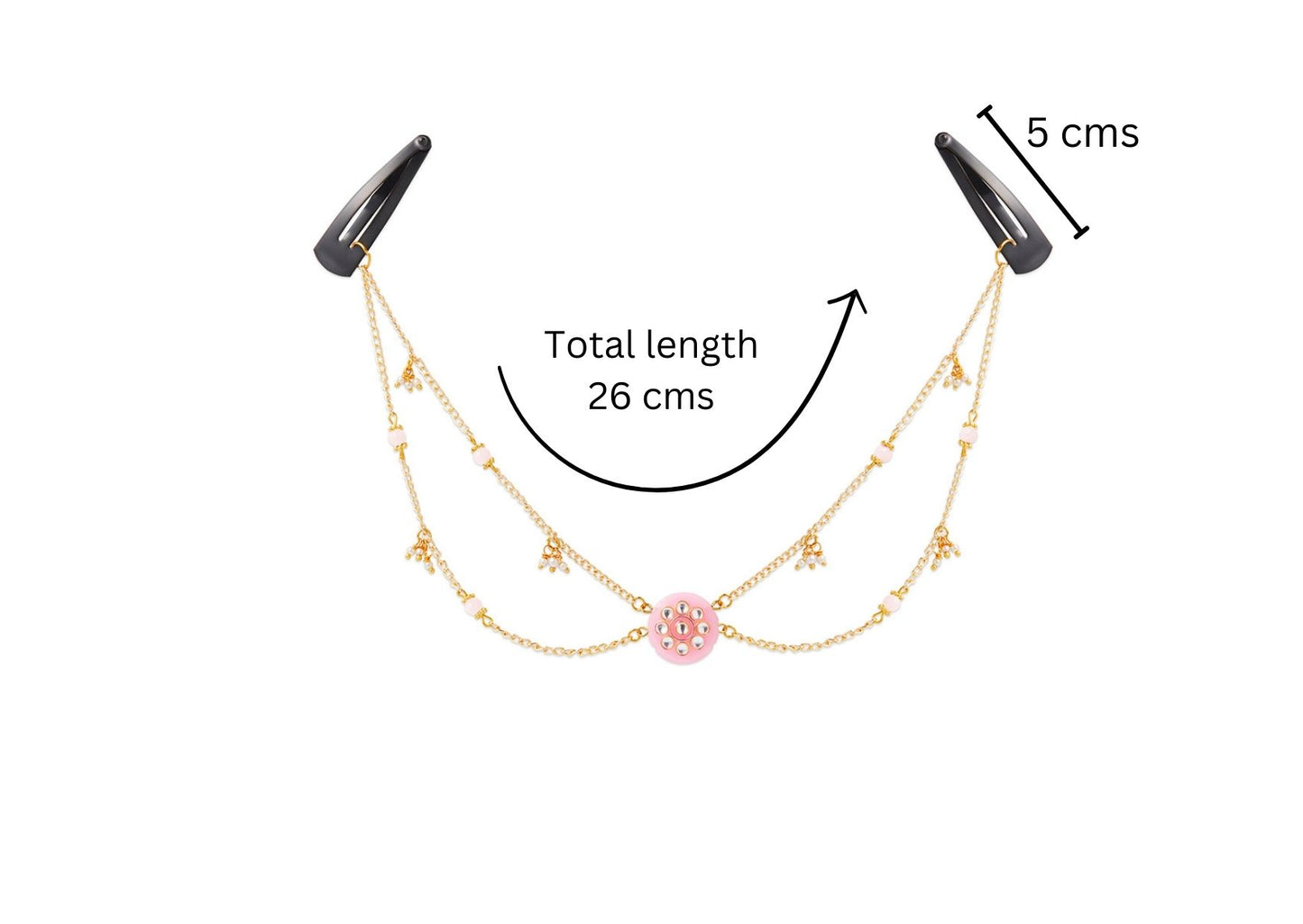 Festive light pink head-chain (maang-tikka) with tic-tac pins (1 Qty) - Light Pink