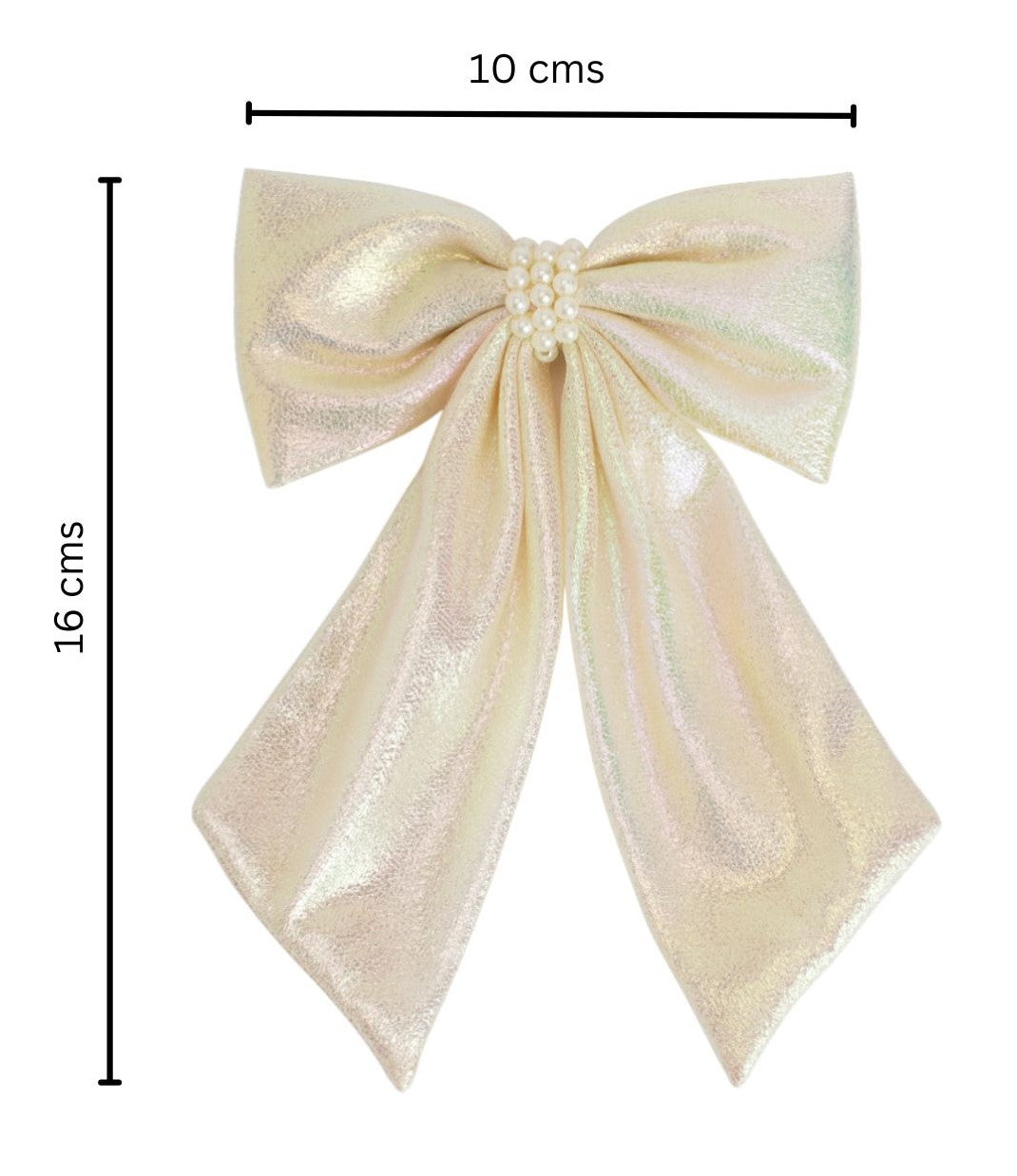 Shiny bow with pearls on alligator clip - White