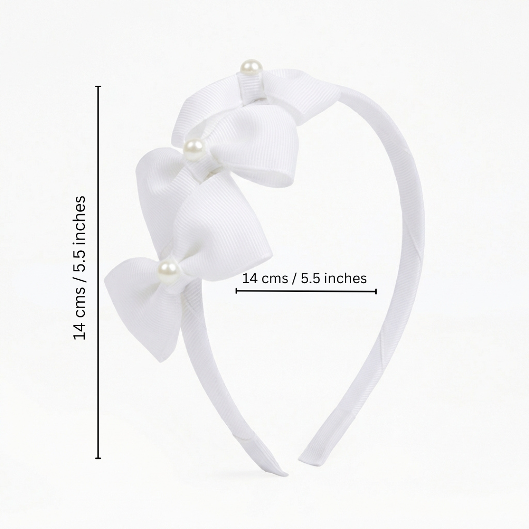 Cute Triple Grosgrain Ribbon Bow With Peal Detailed Hairband.