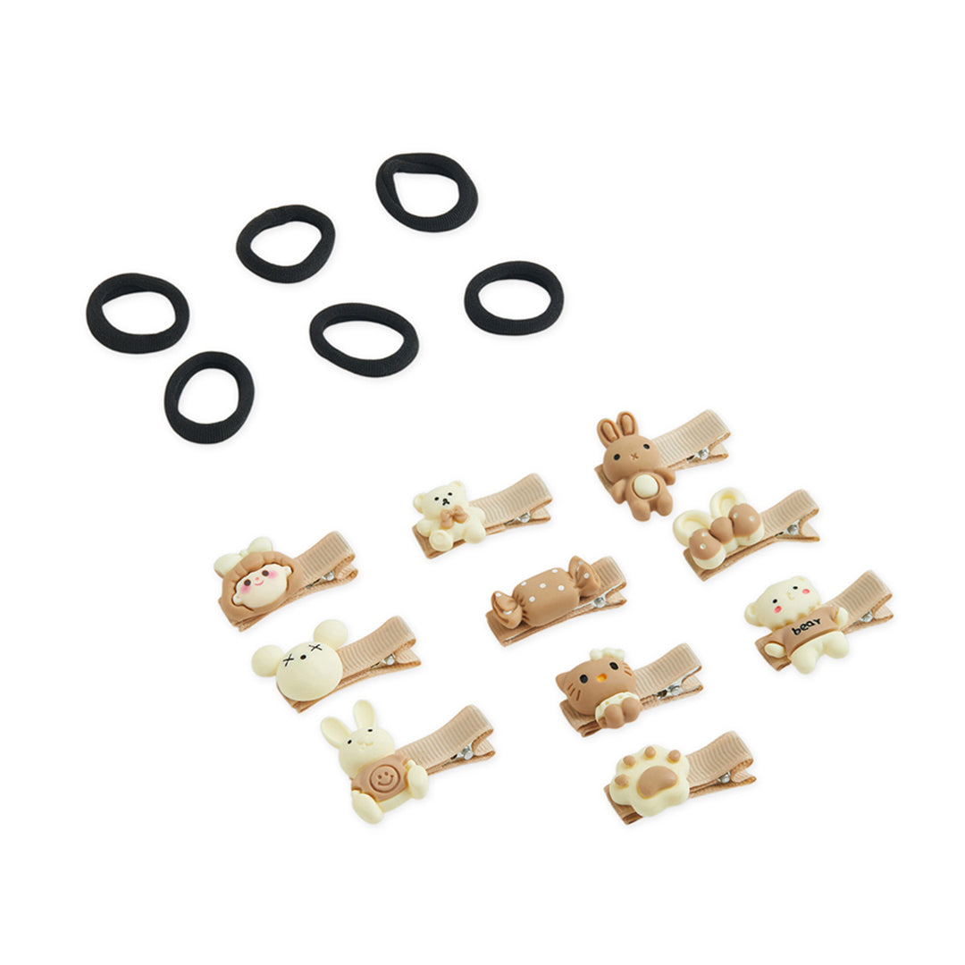 Pack of 10 Assorted Alligator Clips & 6 Rubber Bands – Black, Beige