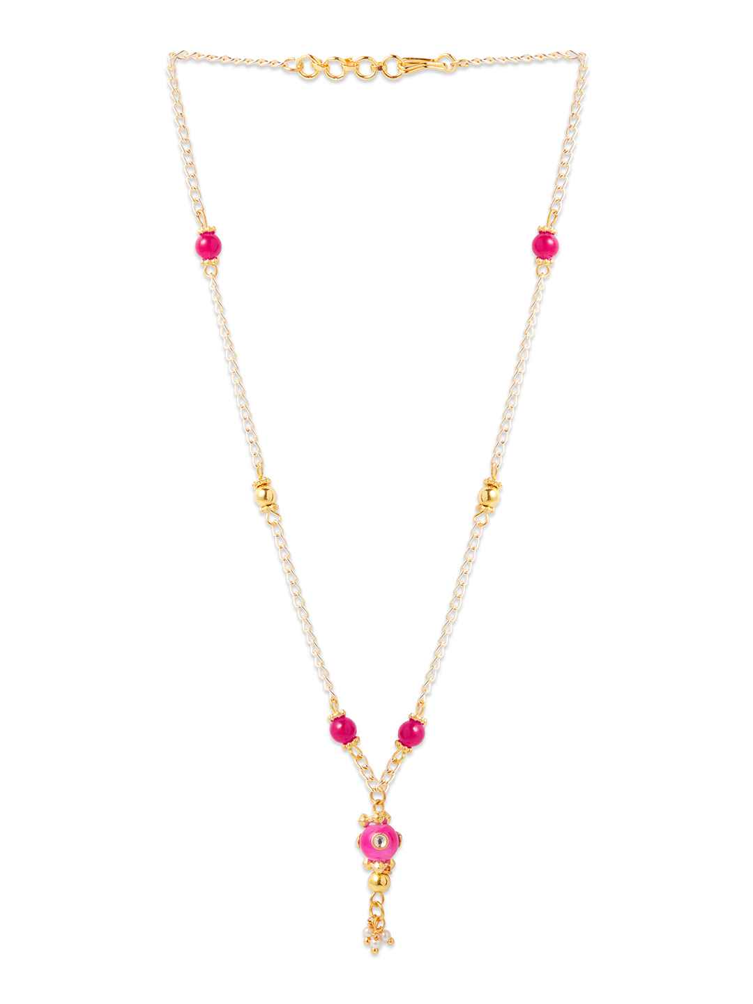 Combo - A festive set of 1 pair pink bead chain earrings with tic-tacs & 1 green bead necklace. (3 Qty) - Pink