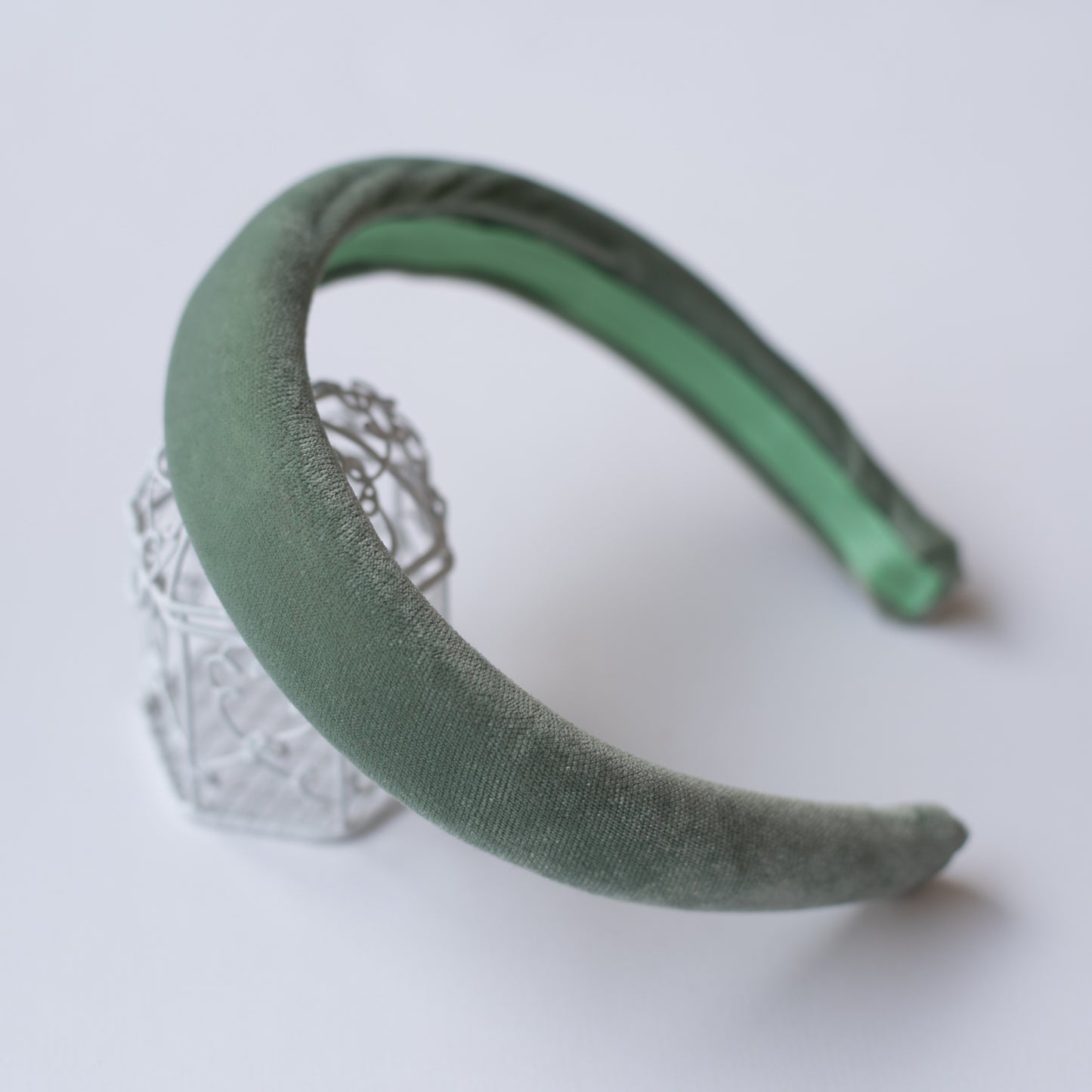 Soft velvet padded party hair band - Olive green