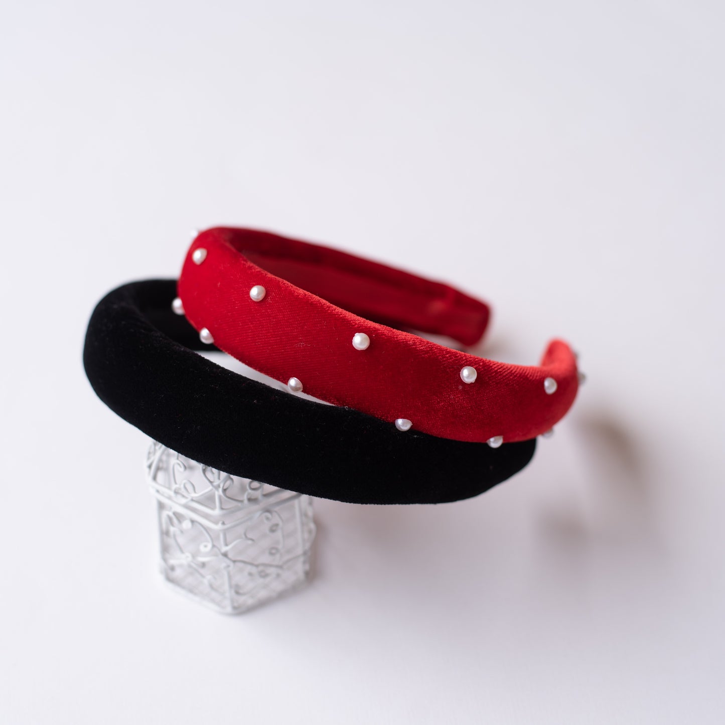 Combo: Set of 2 Soft velvet padded party hairbands - Red and Black
