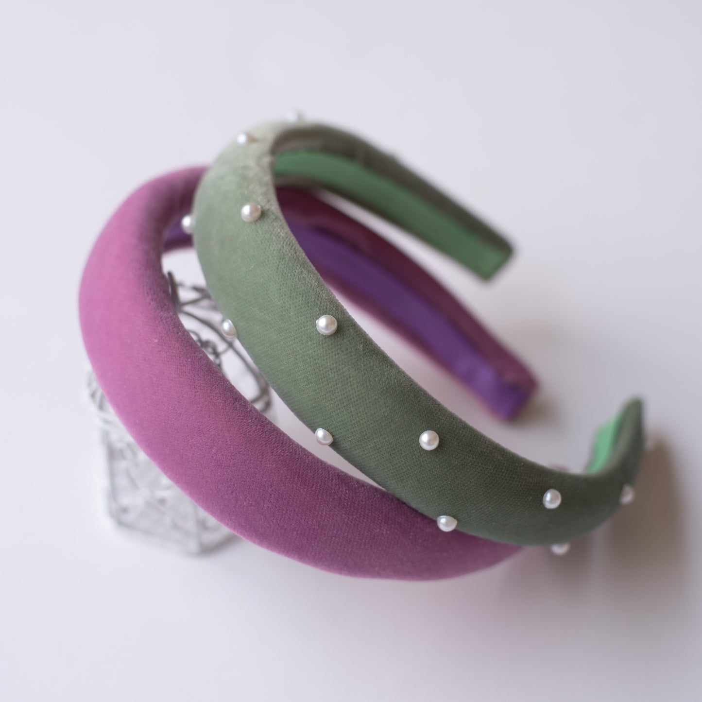 Combo: Set of 2 Soft velvet padded party hairbands - Purple and Olive green