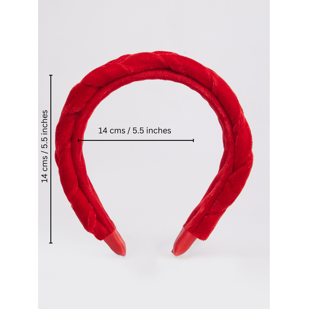 Fancy velvet braided hair band - Red