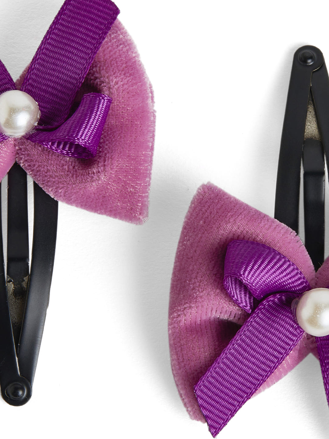 Combo: 1 Pair Velvet Bow Tic Tac Pearls pins & 1 Pair Matching Dudal bow Rubber bands - Purple