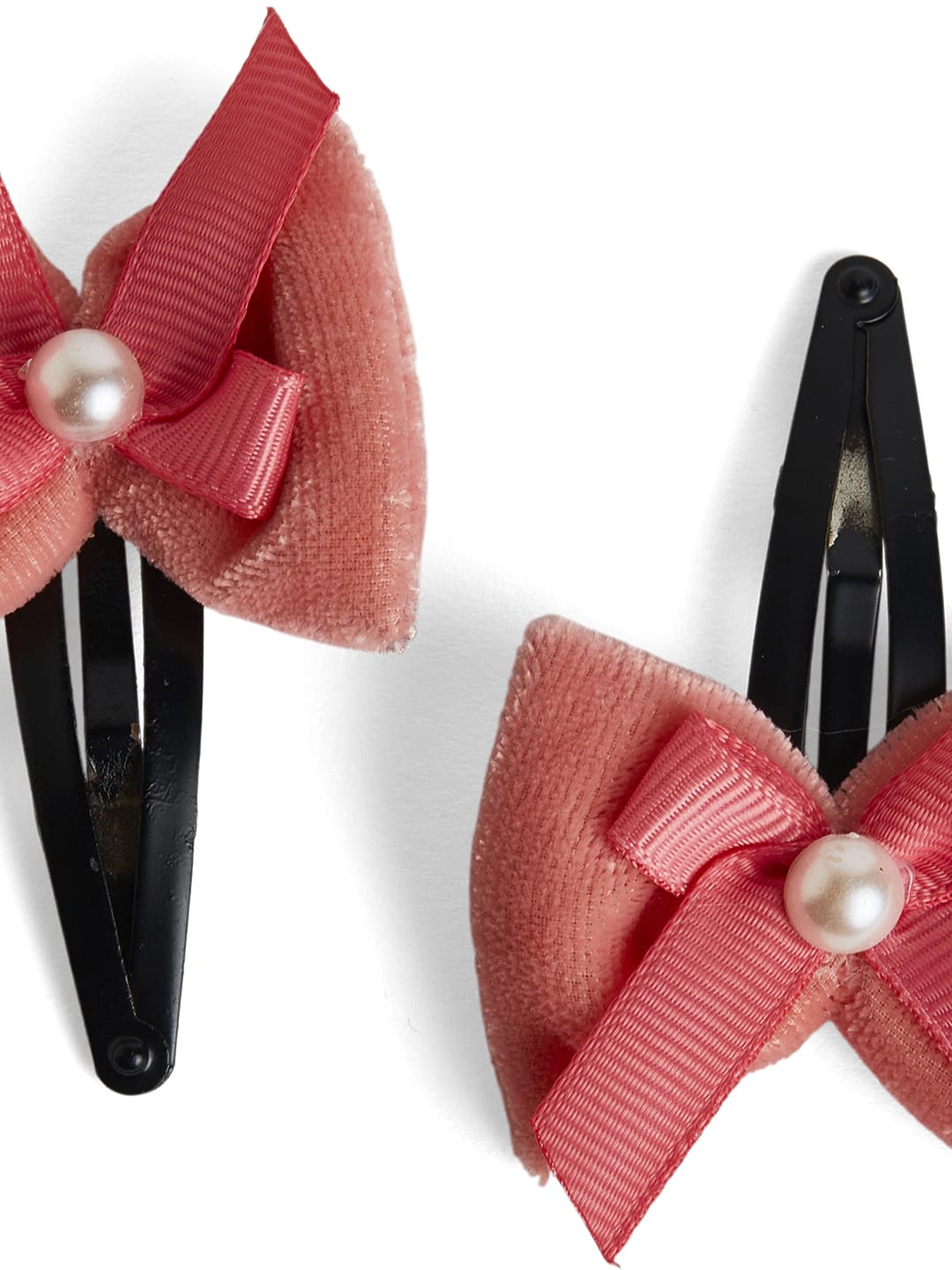 Combo: 1 Pair Velvet Bow Tic Tac Pearls pins & 1 Pair Matching Dudal bow Rubber bands - Peach