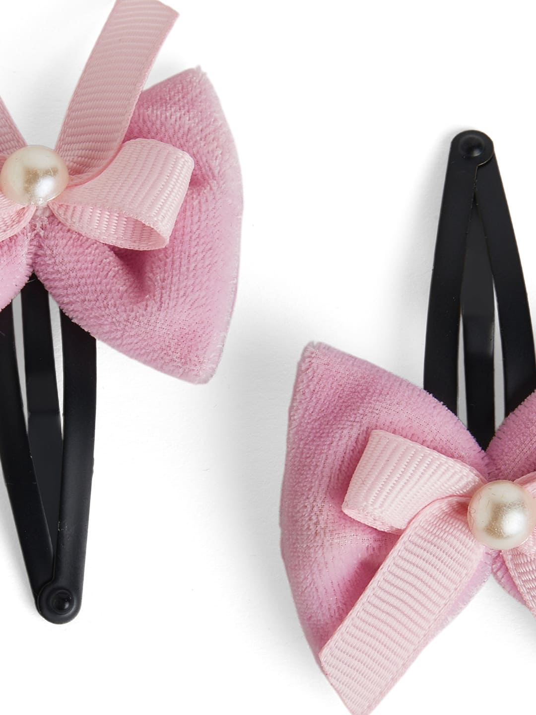 Combo 1 Pair Velvet Bow Tic Tac Pearls pins & 1 Pair Matching Dudal bow Rubber bands - Light pink