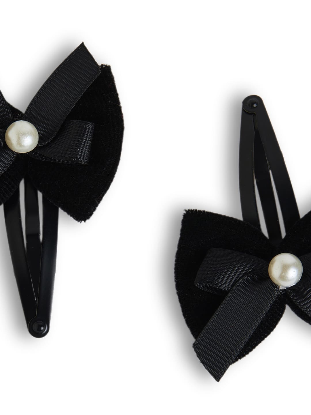 Combo: 1 Pair Velvet Bow Tic Tac Pearls pins & 1 Pair Matching Dudal bow Rubber bands - Black