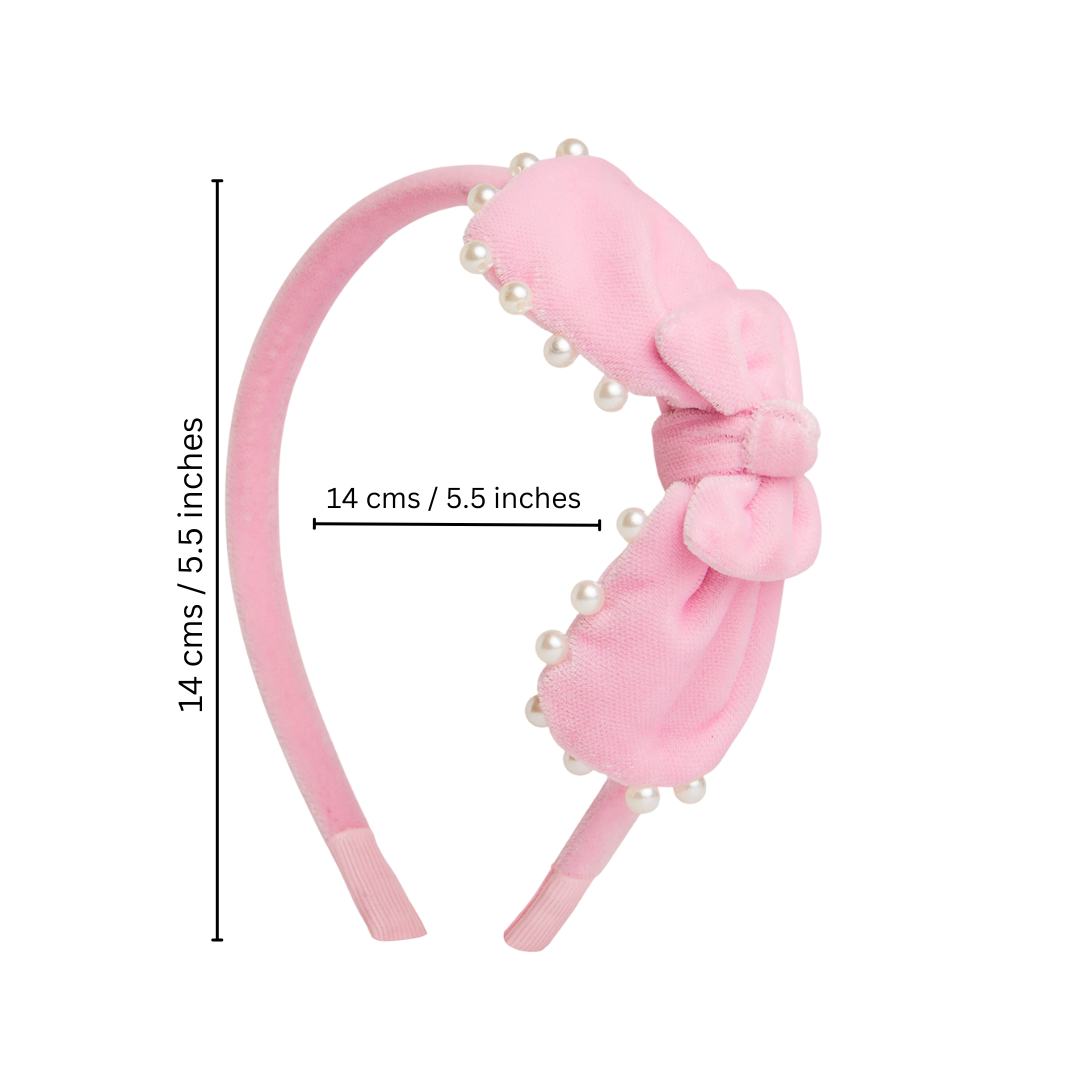 Velvet pearl Hairband with large bow - Light Pink