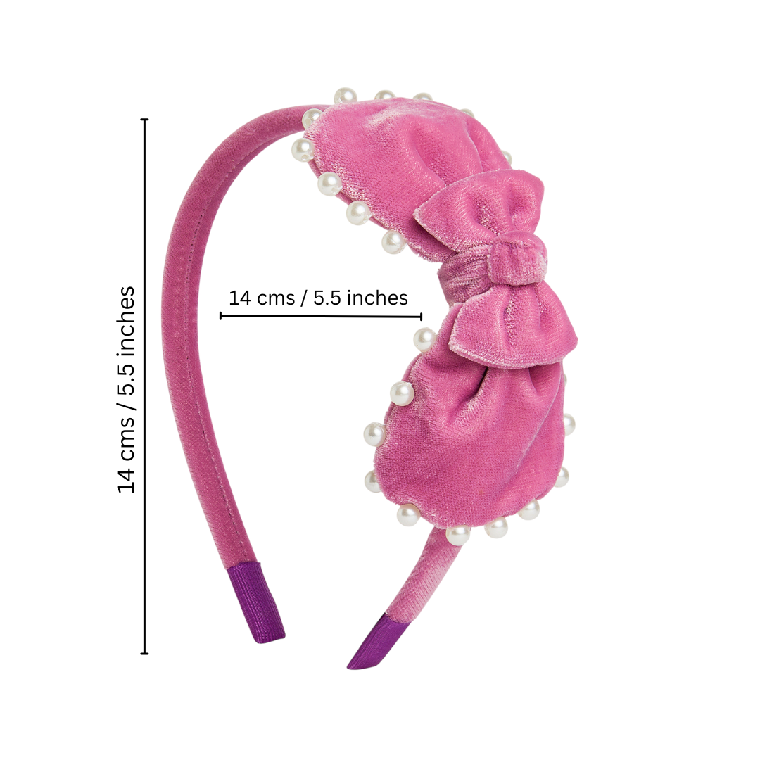 Velvet pearl Hairband with large bow - Purple