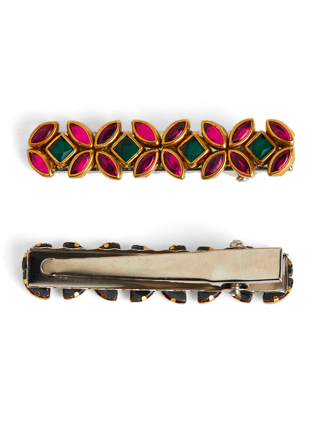 Set of 2 pairs Colorful kundan Stone Alligator clips - Multicolor