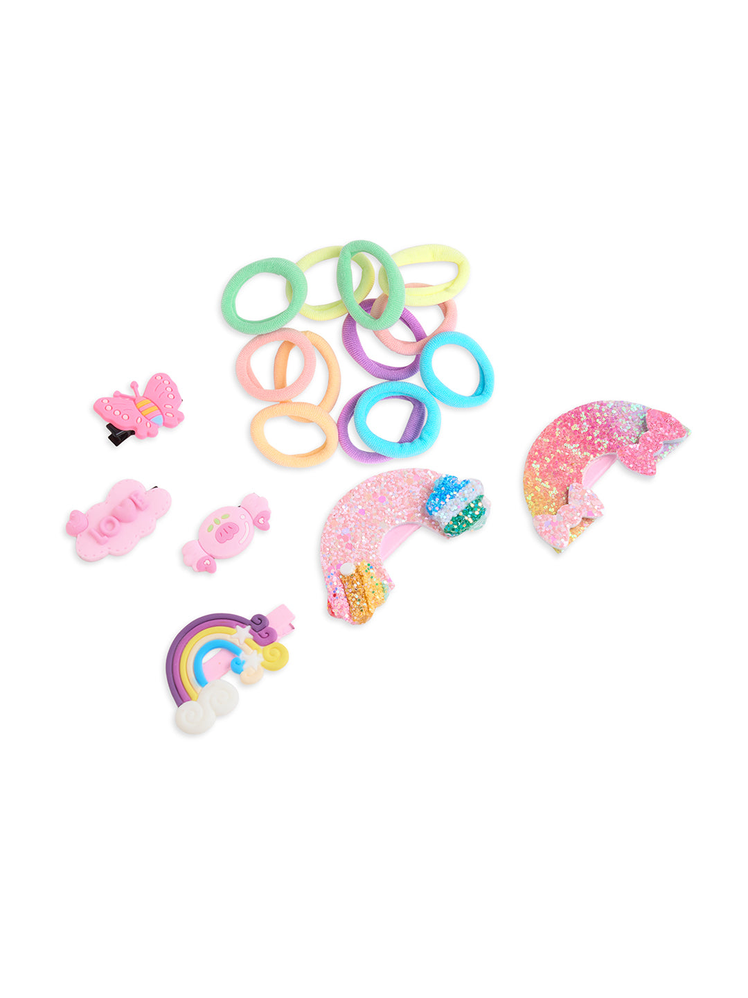Pack of 6 pair Rubberbands and 6 cute Alligator Clips - Multicolour