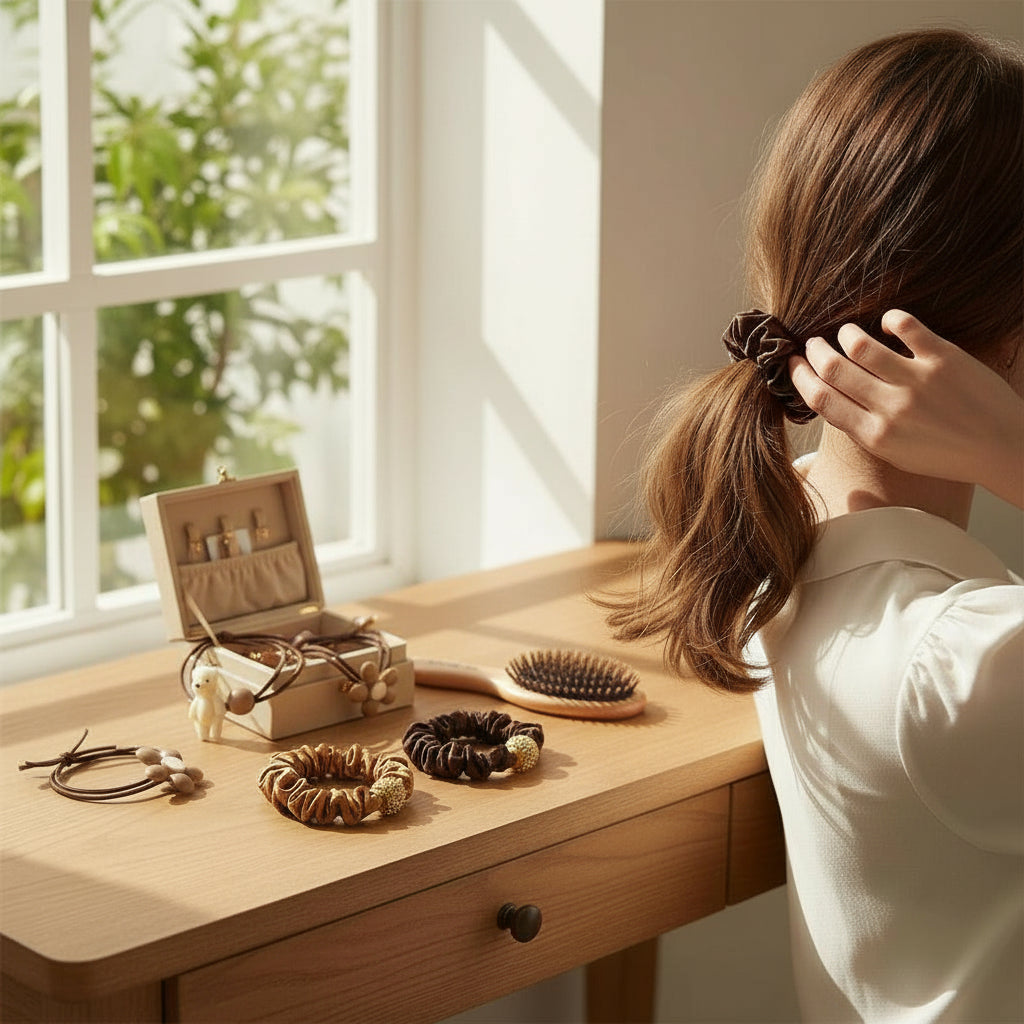 Pack of 5 Scrunchies - Brown