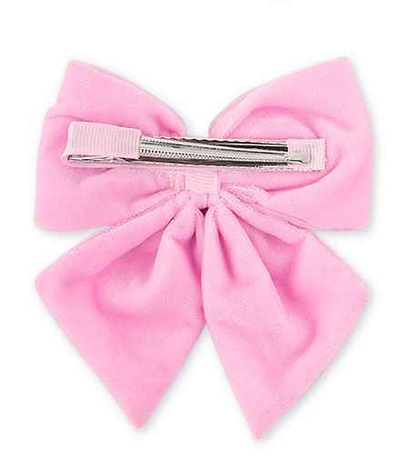 Velvet party bow on alligator clip with pearls - Light Pink