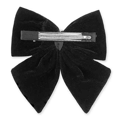 Velvet party bow on alligator clip with pearls - Black