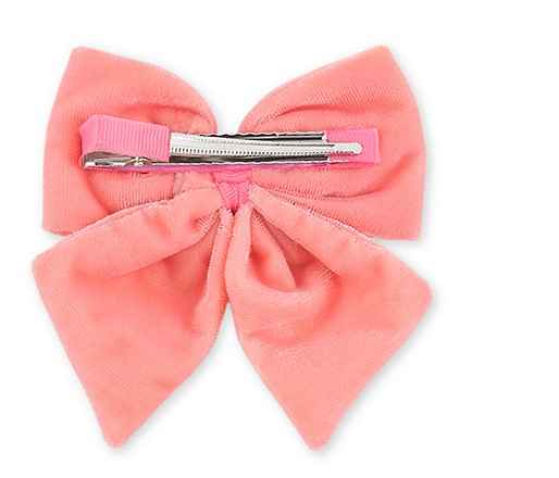 Velvet party bow on alligator clip with pearls - Peach