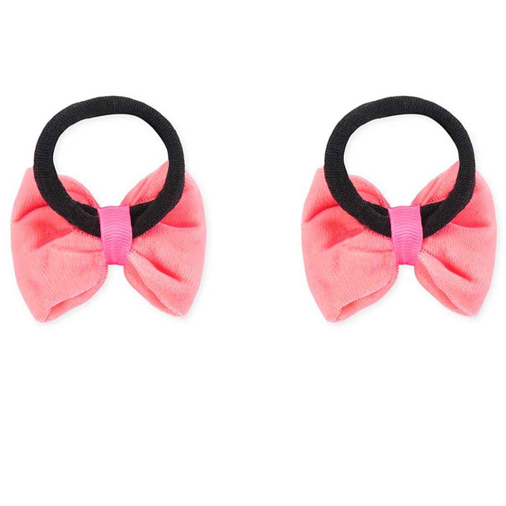 Velvet bow on rubberbands with pearls - Peach