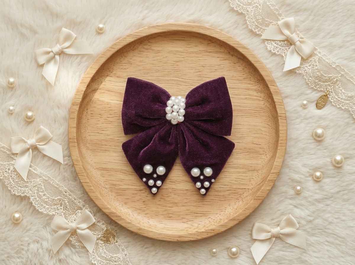 Velvet bow with pearl detailing on alligator clip - Magenta