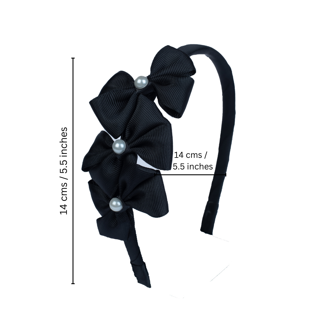 Cute Triple Grosgrain Ribbon Bow With Peal Detailed Hairband.